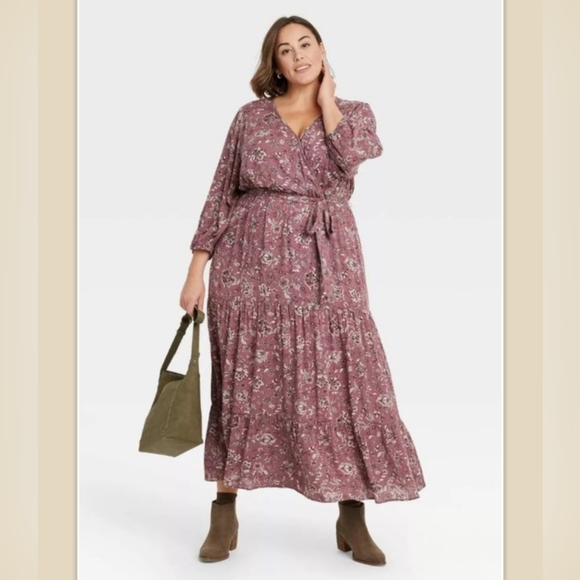 Knox Rose Dusty Rose Pink Boho Floral Print Gauzy Flowy Maxi Dress L - Picture 1 of 10